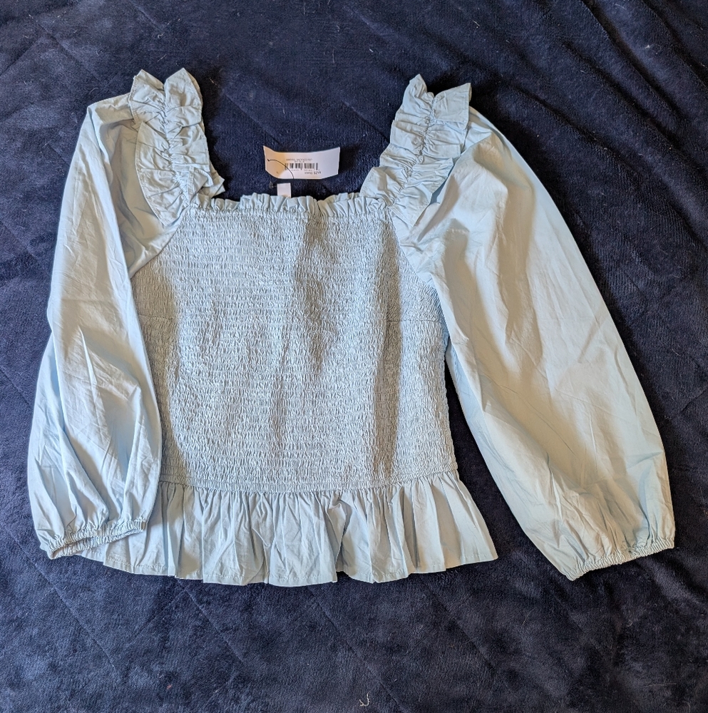 Chic Light Blue Ruffled Blouse